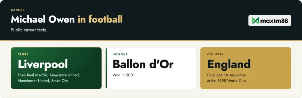 Michael Owen in football: Liverpool, Real Madrid, Newcastle United, Manchester United, Stoke City, Ballon d'Or and England