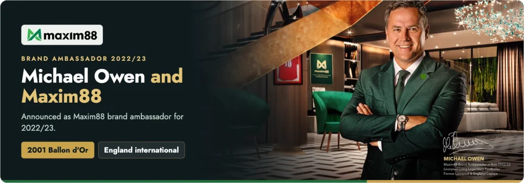 Michael Owen, announced as Maxim88 brand ambassador for 2022/23
